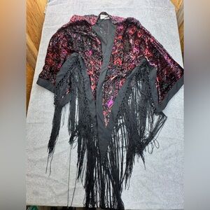 Idyllwind Black and Pink Fringed Poncho
